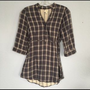 Odille Anthropologie Gray Plaid Tie Back Top